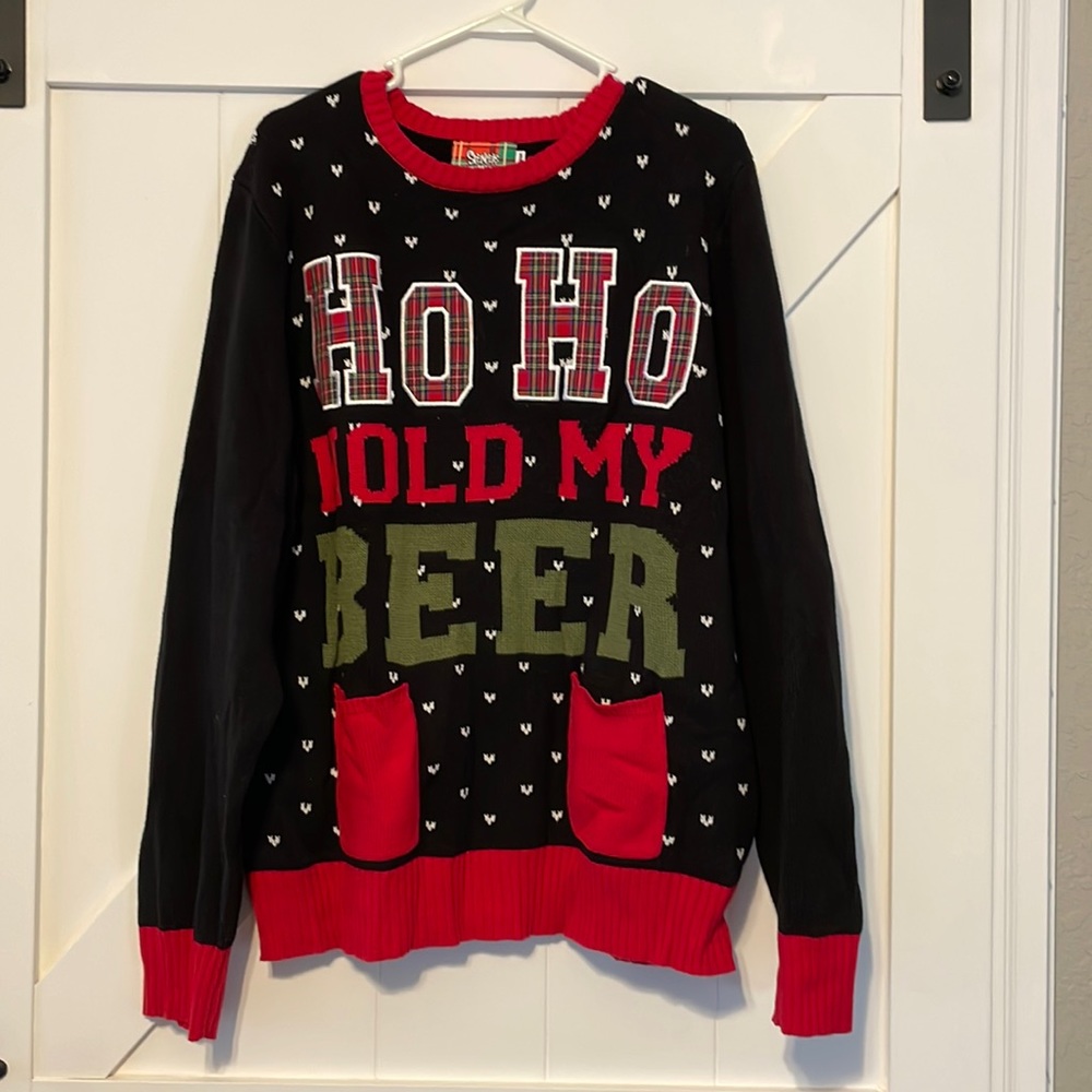 Adult Ho Ho Hold my Beer Ugly Christmas Sweater